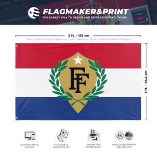 A mockup depicting custom flag specifications and measurements for 'Fun With Flags flag'