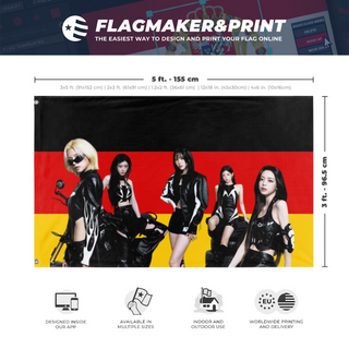 A mockup depicting custom flag specifications and measurements for 'Itzy flag'