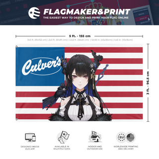 A mockup depicting custom flag specifications and measurements for 'holonerissusculverflag flag'