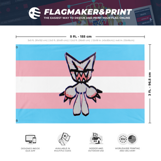A mockup depicting custom flag specifications and measurements for 'p3t flag'
