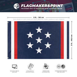 A mockup depicting custom flag specifications and measurements for 'FCU flag'