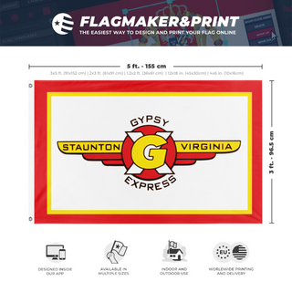 A mockup depicting custom flag specifications and measurements for 'GX flag'