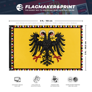 A mockup depicting custom flag specifications and measurements for 'HRE flag'