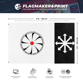 A mockup depicting custom flag specifications and measurements for 'Custom Chaos Insurgency flag'