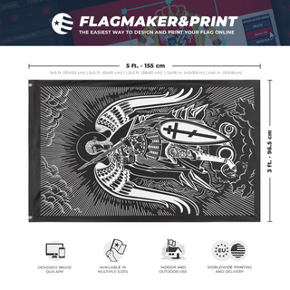 A mockup depicting custom flag specifications and measurements for 'Flag of St. Michael'