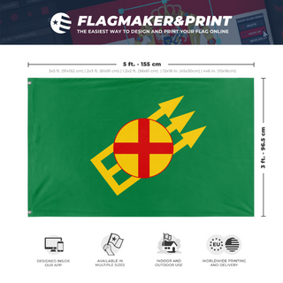 A mockup depicting custom flag specifications and measurements for 'Paneuropean identitarian flag'