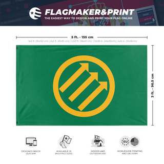 A mockup depicting custom flag specifications and measurements for 'Identitarian flag'