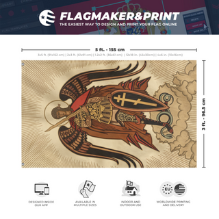 A mockup depicting custom flag specifications and measurements for 'Flag of St. Michael'