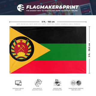 A mockup depicting custom flag specifications and measurements for 'Socialist Republic of Africa flag'
