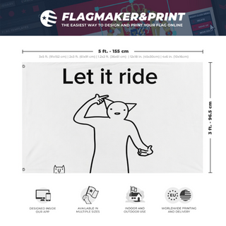 A mockup depicting custom flag specifications and measurements for 'let it ride flag'