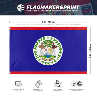 A mockup depicting custom flag specifications and measurements for 'god flag'