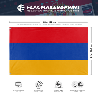 A mockup depicting custom flag specifications and measurements for 'test flag'