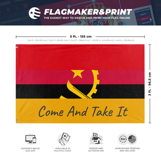A mockup depicting custom flag specifications and measurements for 'test flag'