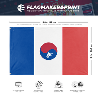 A mockup depicting custom flag specifications and measurements for 'French Korea flag'