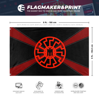 A mockup depicting custom flag specifications and measurements for 'BRW chud flag'