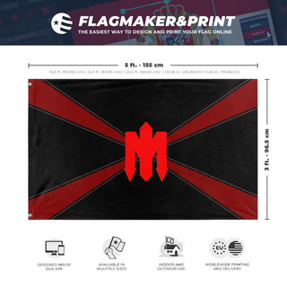 A mockup depicting custom flag specifications and measurements for 'BRW CLASSICAL FLAG'