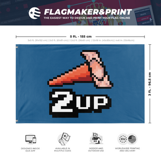 A mockup depicting custom flag specifications and measurements for '2up mid size flag'