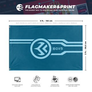A mockup depicting custom flag specifications and measurements for 'Left flag'