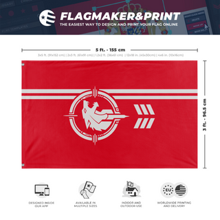 A mockup depicting custom flag specifications and measurements for '2 flag'