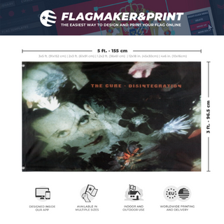 A mockup depicting custom flag specifications and measurements for 'SHED.TITLE.FIGHT flag'