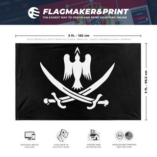 A mockup depicting custom flag specifications and measurements for 'Anderson Black flag'