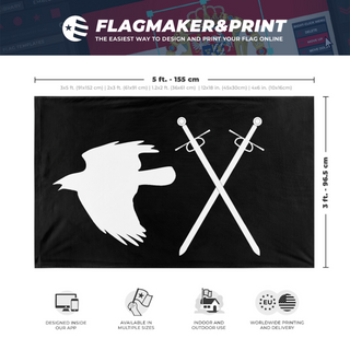 A mockup depicting custom flag specifications and measurements for 'Anderson Black flag'
