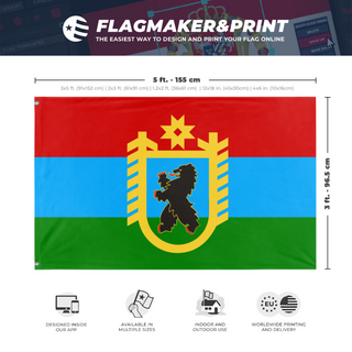 A mockup depicting custom flag specifications and measurements for 'T flag'