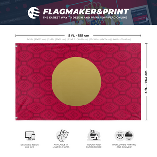 A mockup depicting custom flag specifications and measurements for 'Ensign of the Emperor of Japan flag'