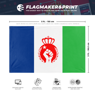 A mockup depicting custom flag specifications and measurements for 'Whelaen flag'