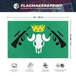 A mockup depicting custom flag specifications and measurements for 'Team Battle flag'