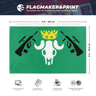 A mockup depicting custom flag specifications and measurements for 'Squad flag'