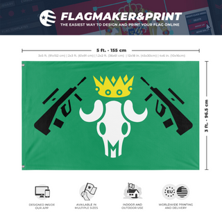 A mockup depicting custom flag specifications and measurements for 'Squad flag'