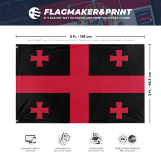 A mockup depicting custom flag specifications and measurements for 'GE Black/Red flag'