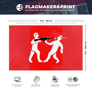 A mockup depicting custom flag specifications and measurements for 'Principality of Monteverre flag'