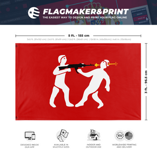 A mockup depicting custom flag specifications and measurements for 'Principality of Monteverre flag'