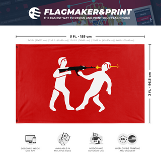 A mockup depicting custom flag specifications and measurements for 'Principality of Monteverre flag'