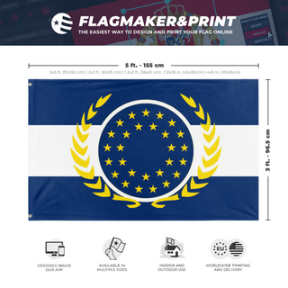 A mockup depicting custom flag specifications and measurements for 'European Federation flag'