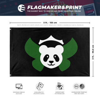 A mockup depicting custom flag specifications and measurements for 'pandatomorrow flag'