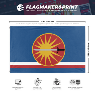 A mockup depicting custom flag specifications and measurements for 'House Davion flag'