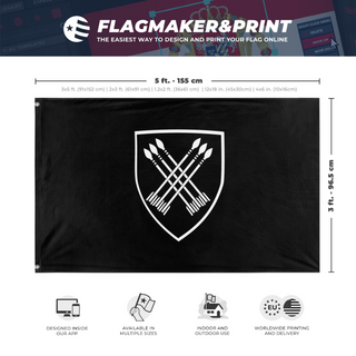 A mockup depicting custom flag specifications and measurements for '32 Battalion flag'