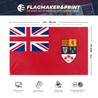A mockup depicting custom flag specifications and measurements for 'Red Ensign flag'