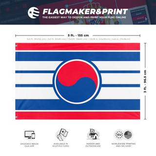 A mockup depicting custom flag specifications and measurements for 'unification flag'