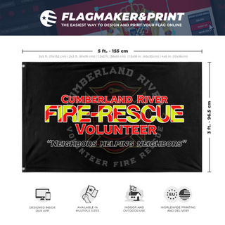 A mockup depicting custom flag specifications and measurements for 'crvfd3 flag'