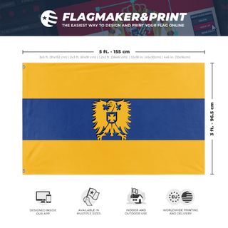 A mockup depicting custom flag specifications and measurements for 'Flag'