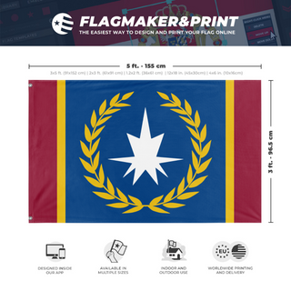 A mockup depicting custom flag specifications and measurements for 'Old Eldian Empire flag'