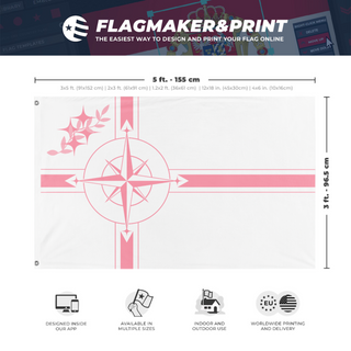 A mockup depicting custom flag specifications and measurements for 'United Republic of Concourse flag'