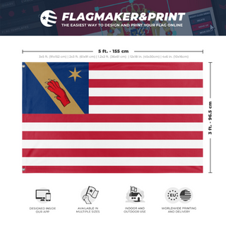 A mockup depicting custom flag specifications and measurements for 'Special-Speciale Family flag'