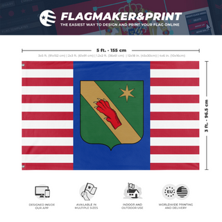 A mockup depicting custom flag specifications and measurements for 'Special-Speciale Family flag'