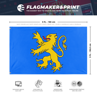 A mockup depicting custom flag specifications and measurements for 'Apartment 4A Flag'