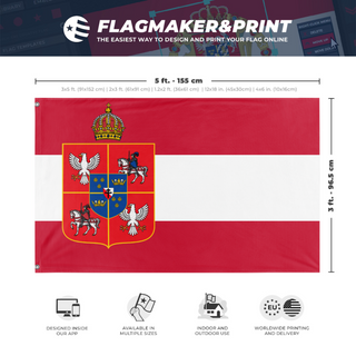 A mockup depicting custom flag specifications and measurements for 'Silverland commonwealth flag'